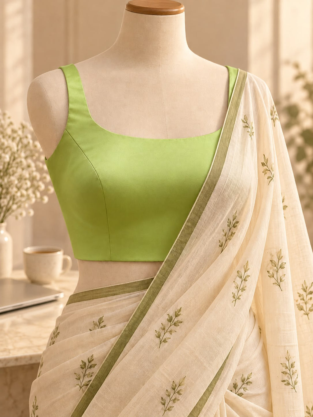 Green Plain Modal Silk Blouse