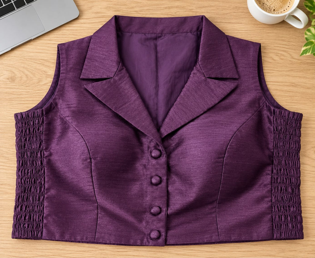 Purple collared Blouse|Flexi fit