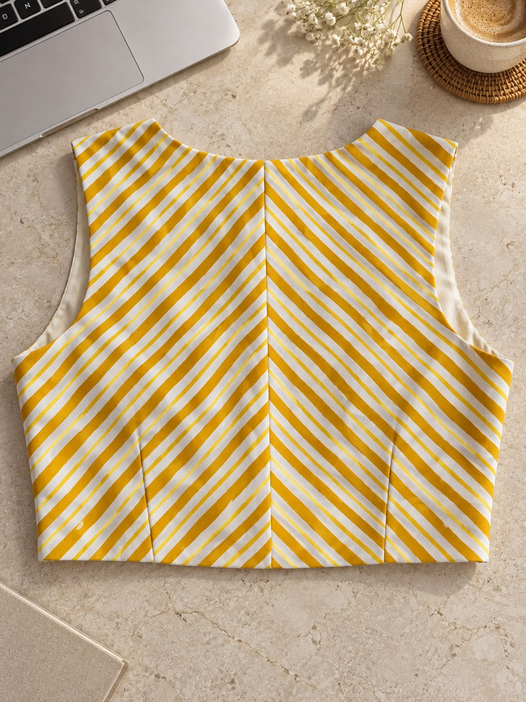 Yellow & White Lehriya Blouse-Crop Top