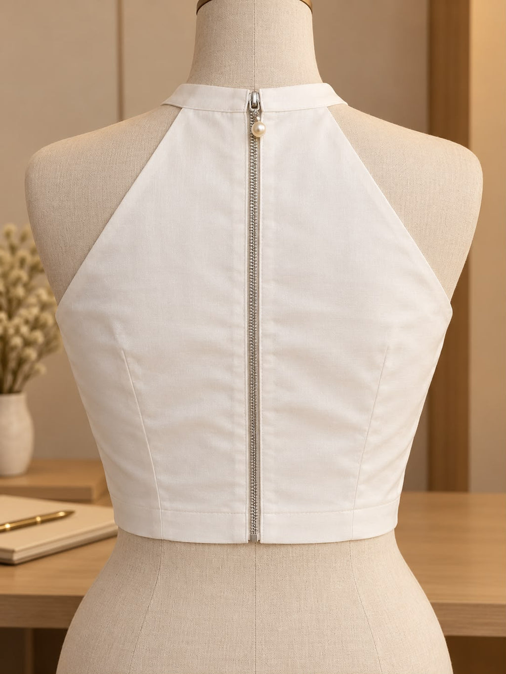 White halter neck blouse