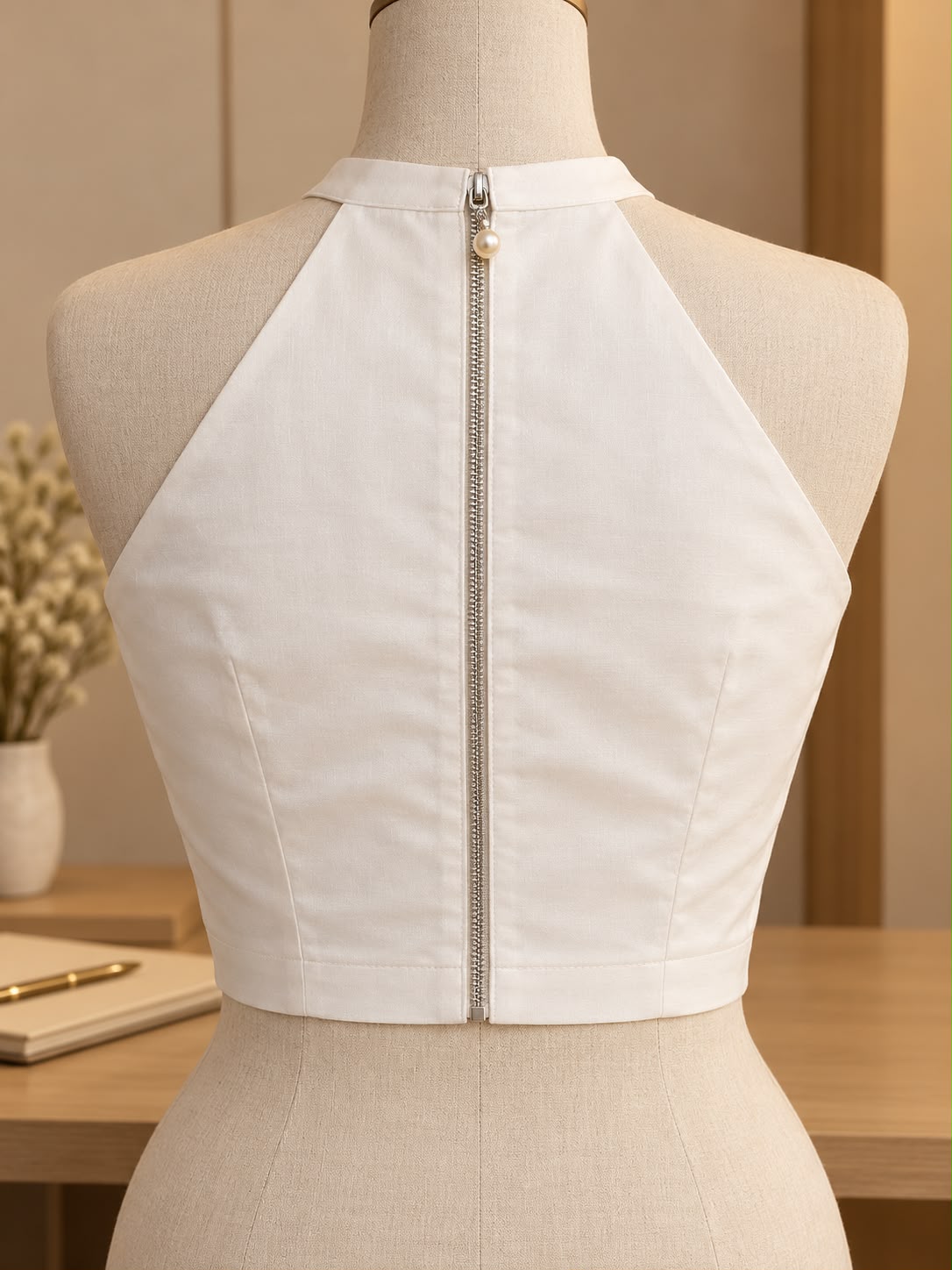 White halter neck blouse
