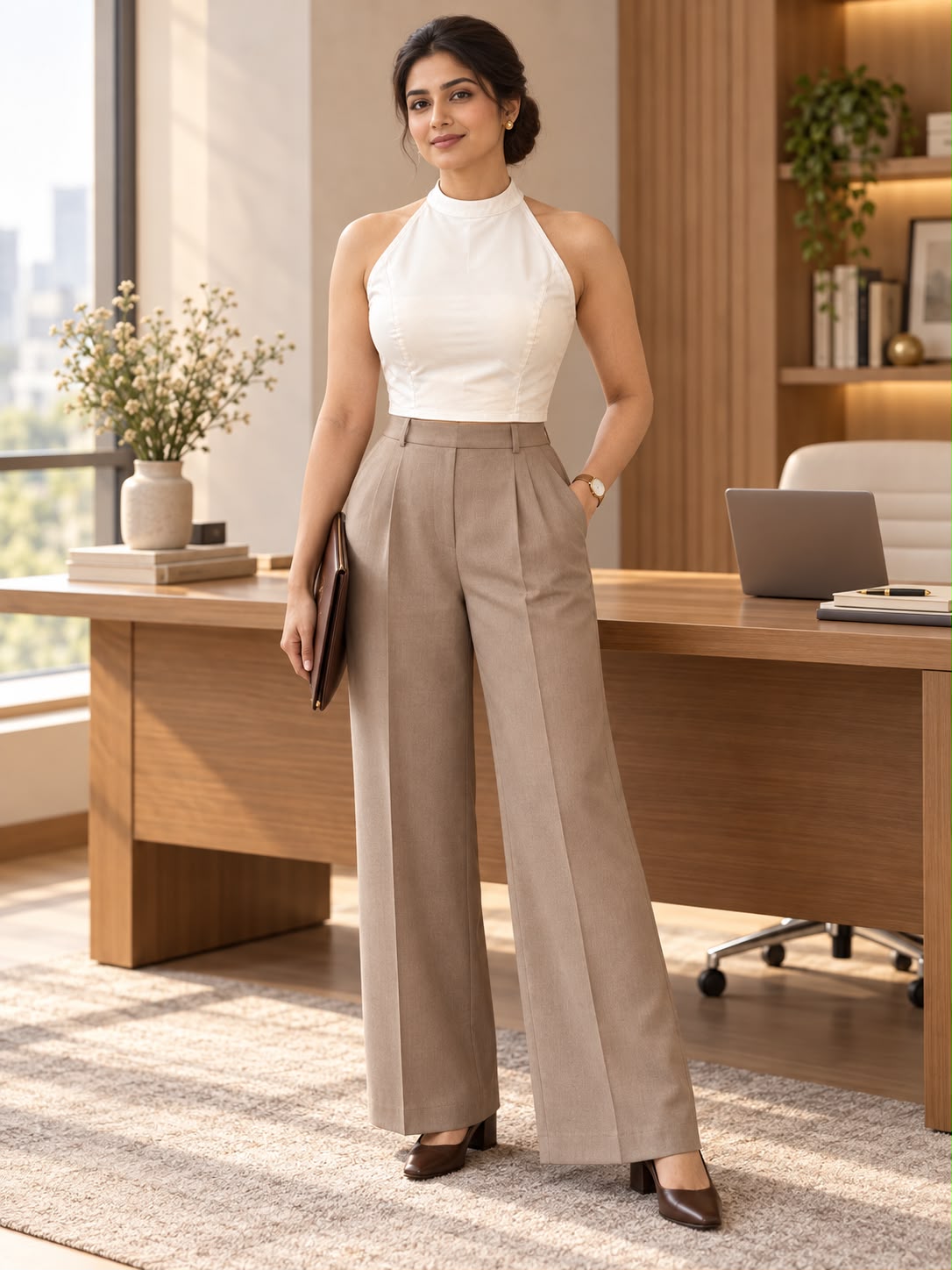 White halter neck blouse